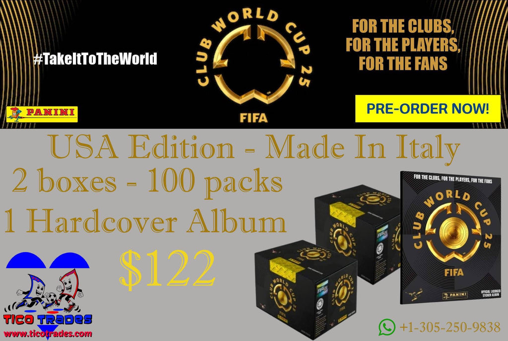 PRE-ORDER Panini® FIFA Club World Cup 2025 2 Boxes (100 packs) + Hardcover Album Tico Trades