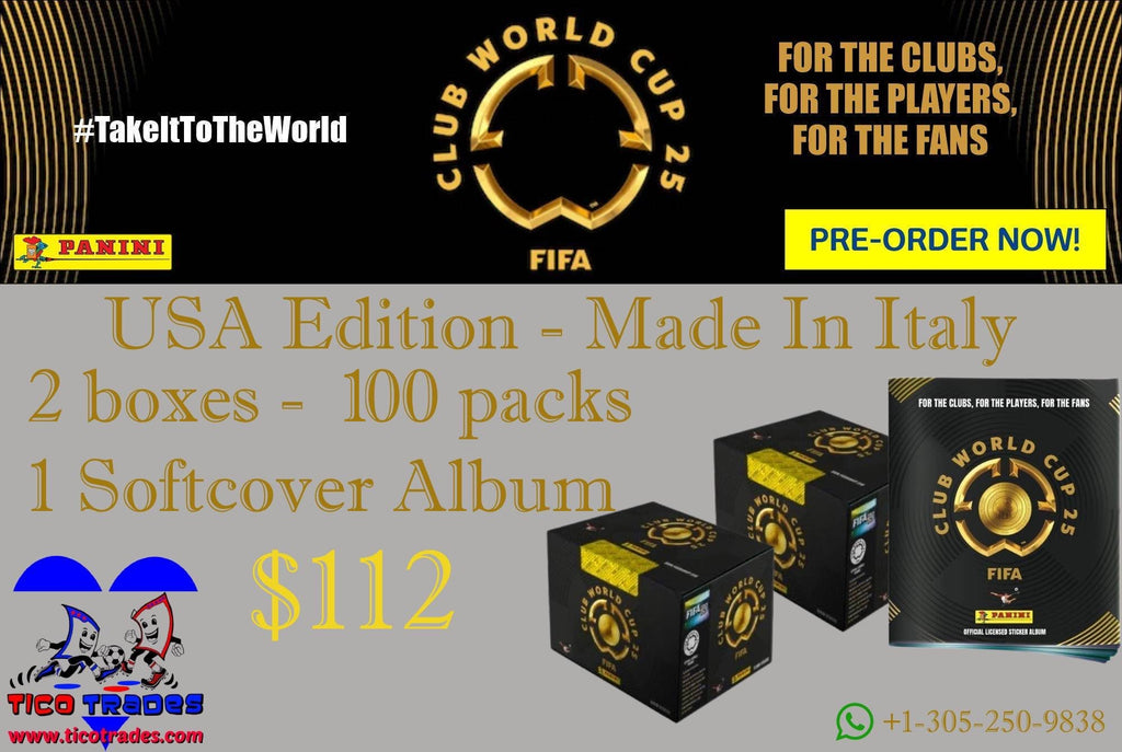 PRE-ORDER Panini® FIFA Club World Cup 2025 2 Boxes (100 packs) + Softcover Album Tico Trades